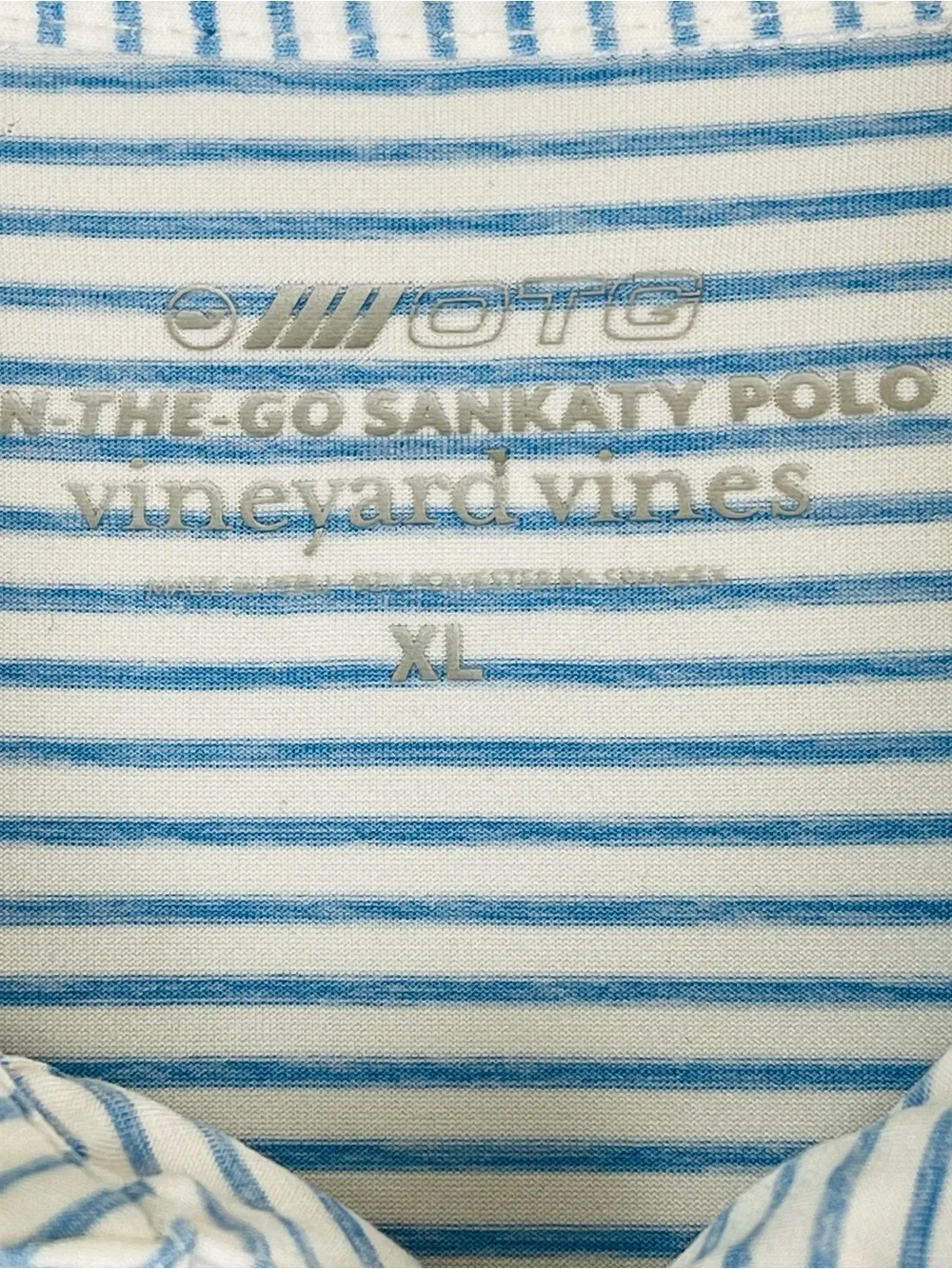 Vineyard Vines On-The-Go Sankaty Polo Shirt Men XL Blue Striped Performance - Picture 6 of 14